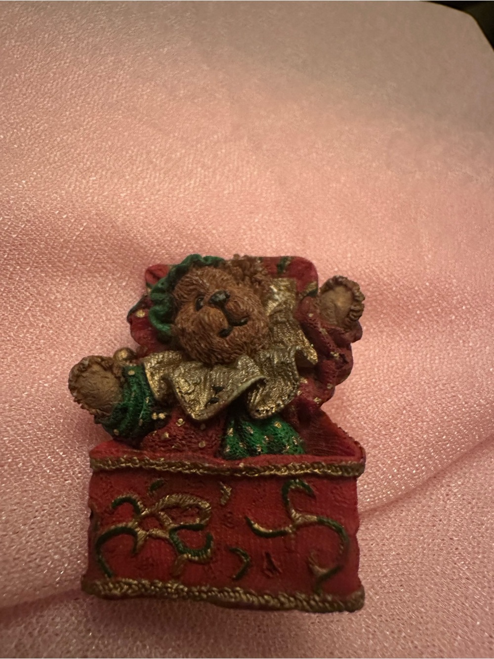 Boyds Bears Red and Green Teddy Brooch with Gold Trim
